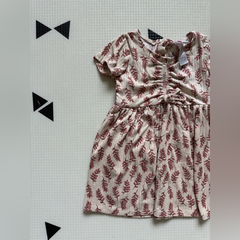 Little Lass|Baby girl,toddler tan ditsy Floral short sleeve dress with rouching•